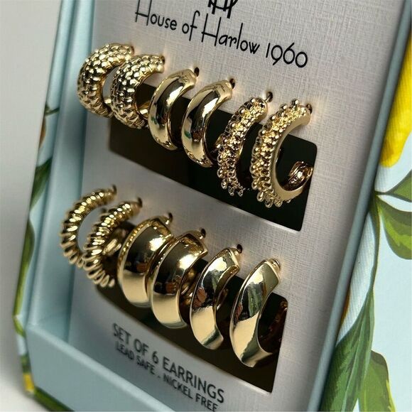 House of Harlow 1960 Gold Hoop Earrings Set of 6 Pairs - Picture 5 of 10